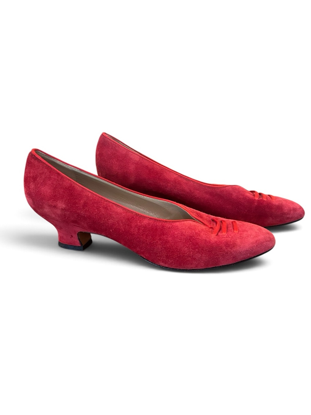 Salvatore Ferragamo Vintage Red Suede Kitten Heel Shoes 8